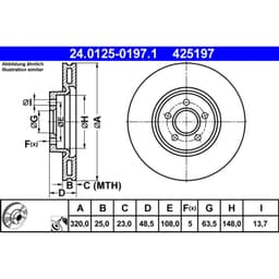 Disque de frein ATE 24.0125-0197.1, Avant, ventilé, 1 pièce aperçu 3