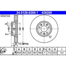 Disque de frein ATE 24.0128-0269.1, Avant, ventilé, 1 pièce aperçu 3