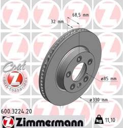Disque de frein ZIMMERMANN 600-3224-20, Avant, 1 pièce