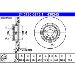  Disque de frein ATE 24.0130-0245.1, Avant, ventilé, 1 pièce aperçu 3