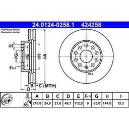 Disque de frein ATE 24.0124-0258.1, Avant, ventilé, 1 pièce aperçu 2