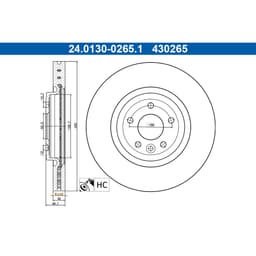 Disque de frein ATE 24.0130-0265.1, Avant, ventilé, 1 pièce aperçu 3