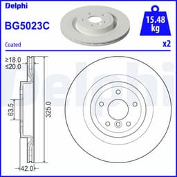 Disque de frein DELPHI BG5023C, Arrière, ventilé, 2 pièce aperçu 2