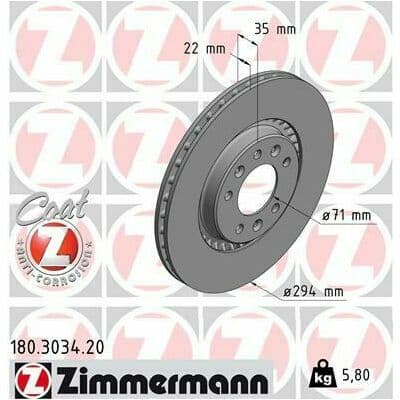 Disque de Frein ZIMMERMANN COAT Z 180.3034.20, Arrière, 1 pièce