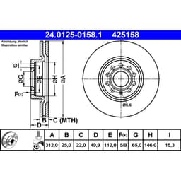 Disque de frein ATE 24.0125-0158.1, Avant, ventilé,  1 pièce aperçu 2