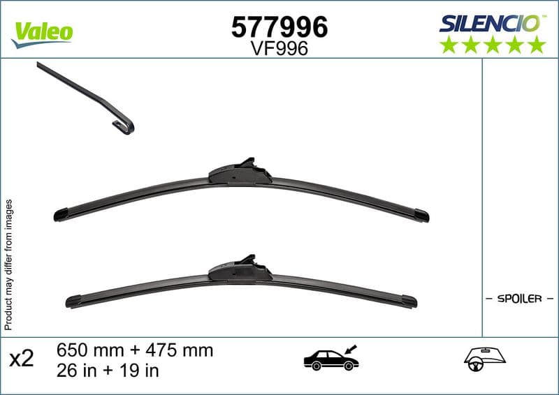 Balai d'essuie-glace VALEO Silencio 577996,  Avant, 2 Pièce