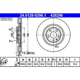 Disque de frein ATE 24.0128-0296.1 arrière, ventilé, 1 pièce aperçu 4